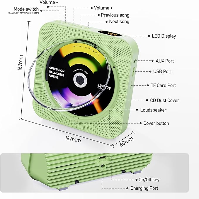 CD Player Portable Bluetooth 5.1 Desktop CD Player - Image 7