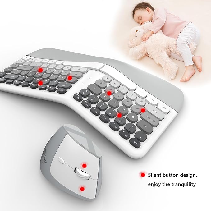 Ergonomic Wireless Keyboard and Mouse Set Creamy Wireless Keyboard Silent Mice - Image 8