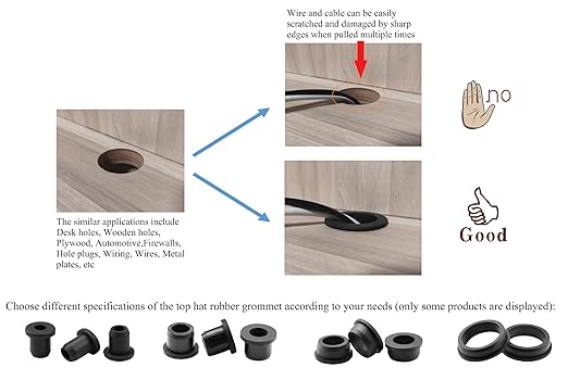 15 pcs 9/16" Drill Hole，1/4" ID Black Silicone Top hat Rubber Grommets - Image 7