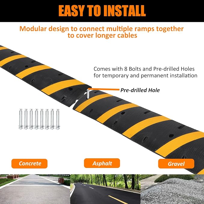 Heavy Duty Speed Bumps for Driveway, 6 ft 2 Pack Rubber Speed Bumps, 2 Channel - Image 6