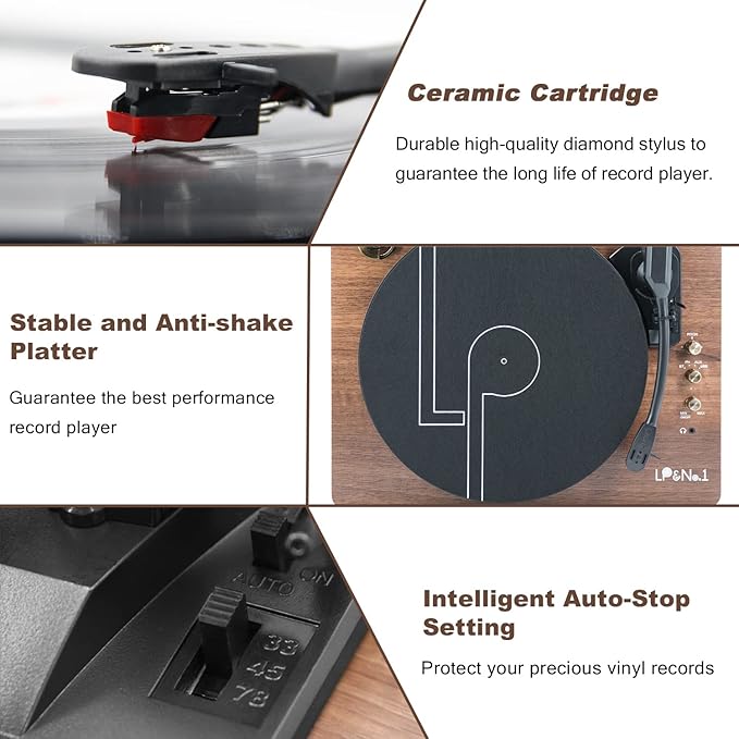 LP&No.1 Record Player with Stereo Speakers, 3-Speed Belt-Drive Turntable - Image 6