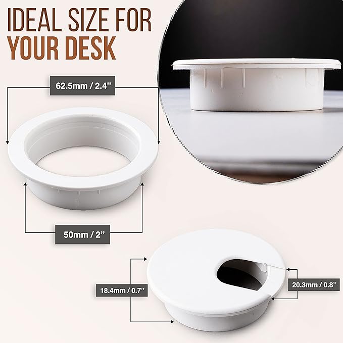 MAHDPRO Desk Grommet White 2 Inch Pack of 5-ABS Plastic Desk Cord Hole Cover to - Image 2