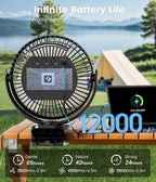 8-inch Clip-on Fan - 12000mAh Portable Rechargeable Battery - Image 2