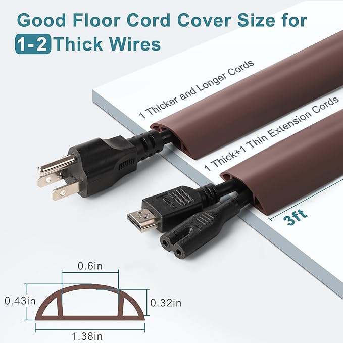 Floor Cable Cover 3ft White, LZEOY Cord Covers - Image 2