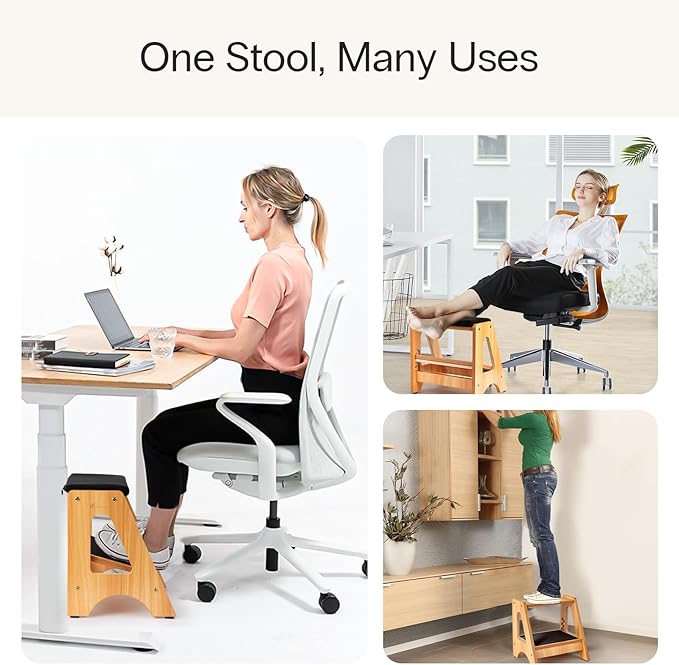 StrongTek Double Step Footrest, Adjustable Wooden Foot Stool - Image 6