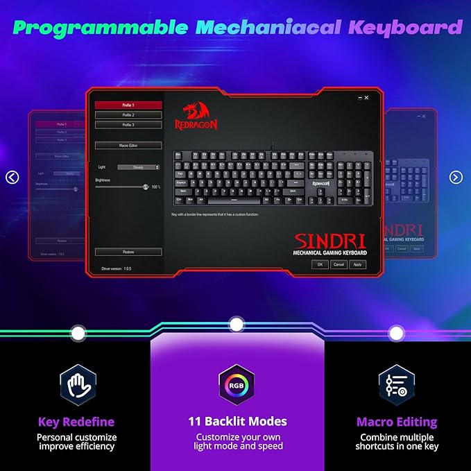 Redragon Mechanical Gaming Keyboard Wired, 11 Programmable Backlit Modes - Image 4
