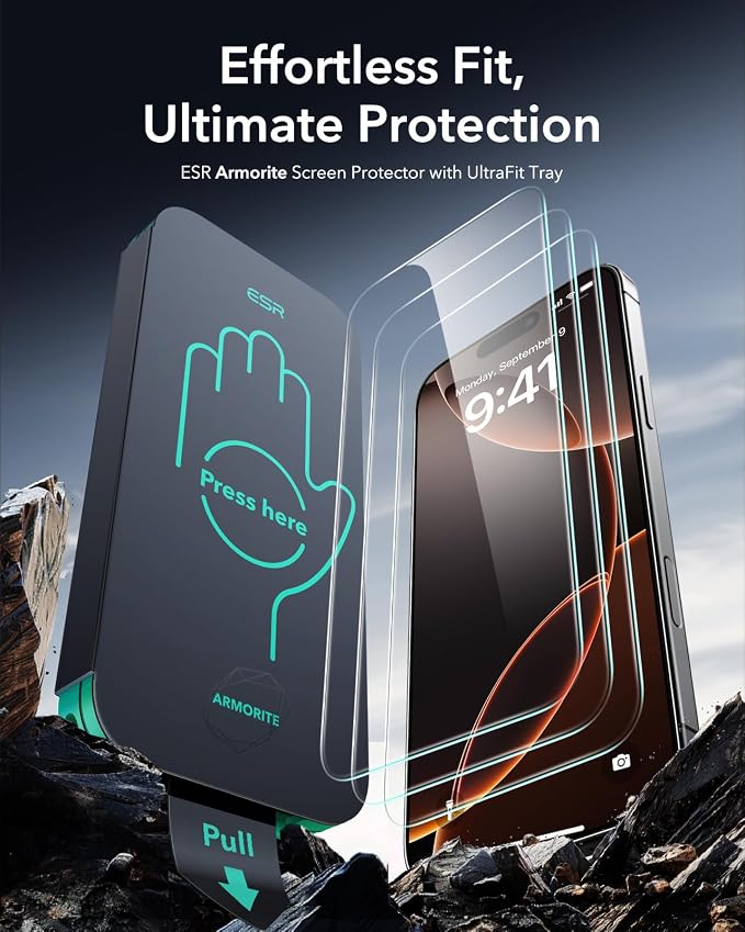 ESR 3 Pack 9H+ Glass for iPhone 16 Pro Screen Protector, Armorite Ultra-Tough - Image 2