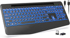 Wireless Keyboard with 7 Colored Backlits, Wrist Rest, Phone Holder, by Trueque