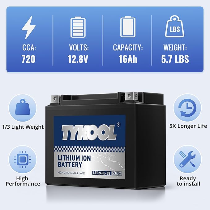 YTX24HL-BS High Performance Lithium LiFePO4 Motorcycle Battery, 2X Cranking - Image 3