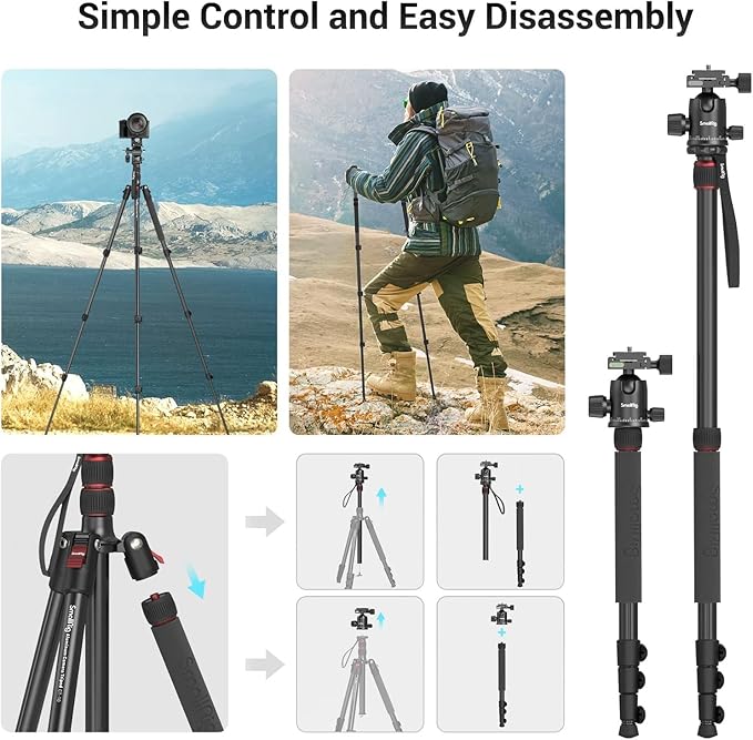 SmallRig CT-20 Camera Tripod, 78.7" Foldable Aluminum Tripod & Monopod - Image 6