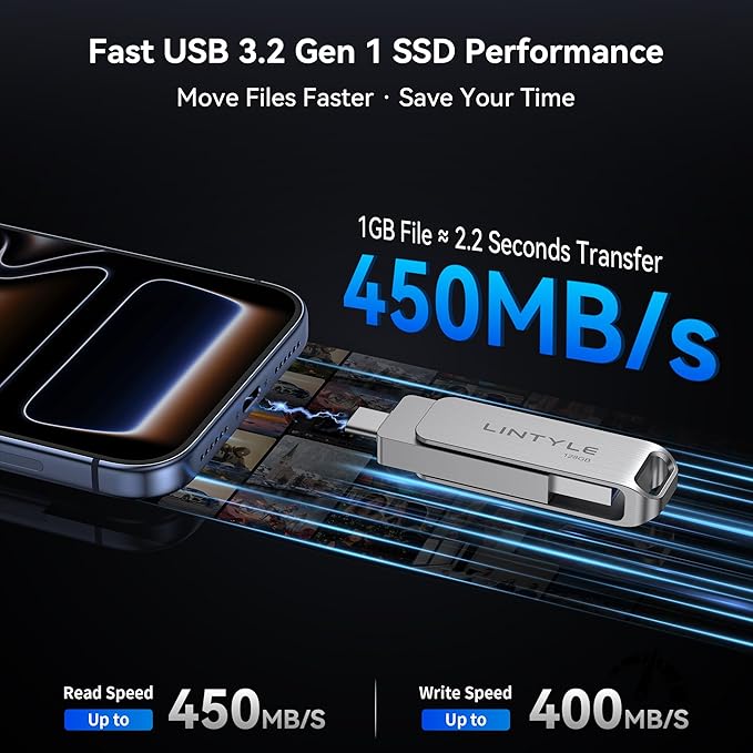 128GB External SSD Solid State Flash Drive, USB 3.2 Gen1, Dual Type-C & USB A - Image 4
