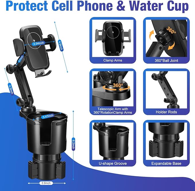 This Hill Cup Holder Phone Charger, 15W Fast Charging Auto Clamping, Phone - Image 4