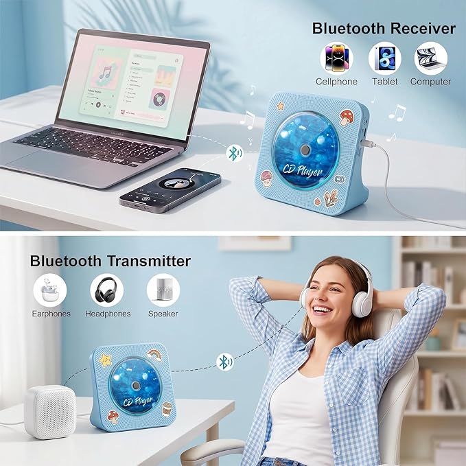 Gueray CD Player Portable Bluetooth Desktop CD Player - Image 3