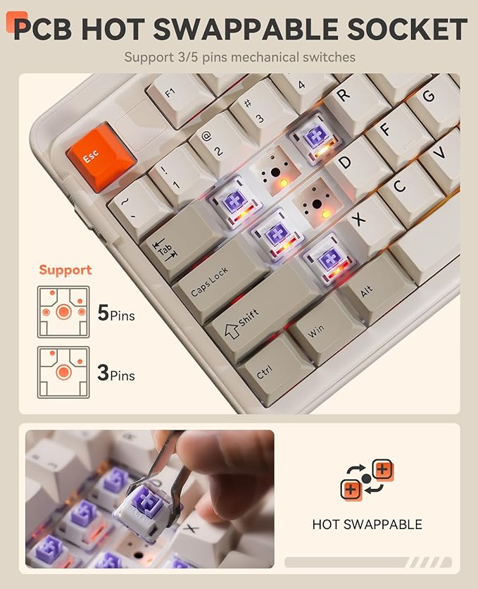 DAREU EK98pro Wireless Mechanical Keyboard, Tri-Mode BT/2.4GHz/USB-C Creamy - Image 6