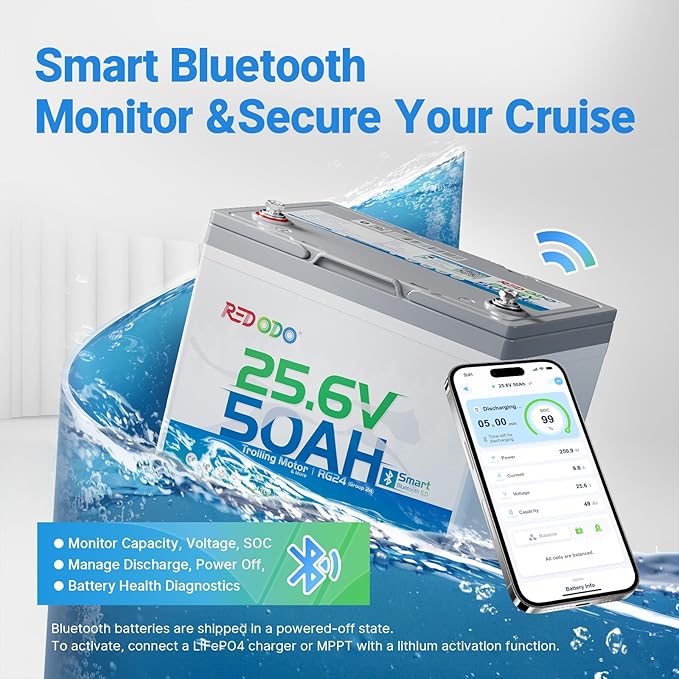 Redodo LiFePO4 Battery Smart Bluetooth 24V 50Ah TM Low-Temp, Lithium Battery - Image 3