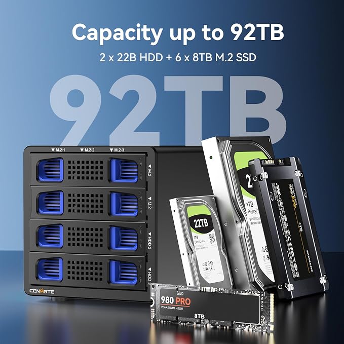 Hybrid 2*2.5/3.5" SATA HDD/SSD+6* M / B+M Key M.2 NVMe Enclosure - Image 2