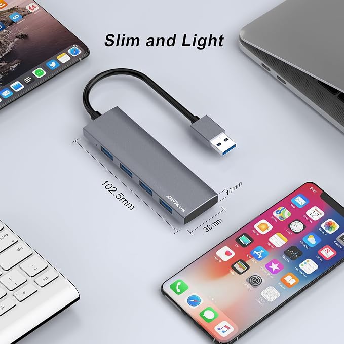 USB Hub, USB 3.0 Hub Aluminum Alloy Ultra Slim USB Splitter, Portable 4 Port - Image 7