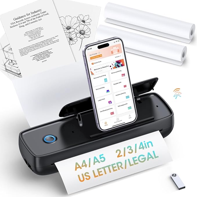 Portable Printer Wireless for Travel，Bluetooth Thermal Printer Support 8.5" X by GUTHERREN