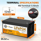36V 100Ah LiFePO4 Battery, Built-in 100A BMS, 3840Wh Lithium Battery, - Image 2