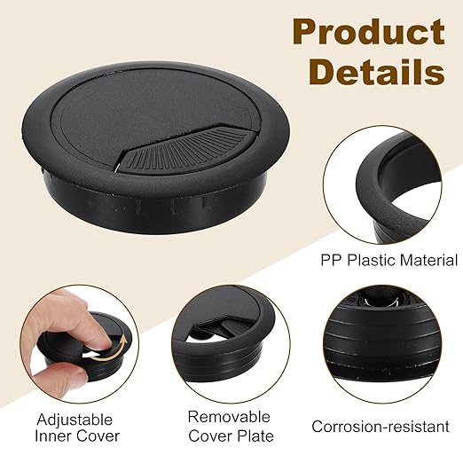 uxcell 5 Pcs 60mm Desk Grommet, Plastic Cable Hole Cover, Wire Cord Cable - Image 3