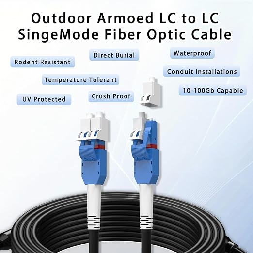 400M/1312FT LC to LC Armored Outdoor Fiber Optic Cable, Single Mode Duplex - Image 9