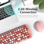 KNOWSQT Wireless Keyboard and Mouse Combo, Light Pink 100 Keys 2.4 GHz Round - Image 3
