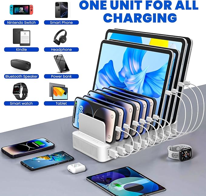 Charging Station for Multiple Devices, 100W 10 Ports Flat Plug Charging Dock - Image 5