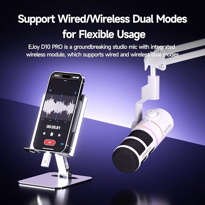 EJoy D10 PRO USB Wireless Gaming Microphone – Boom Arm Mic - Image 2