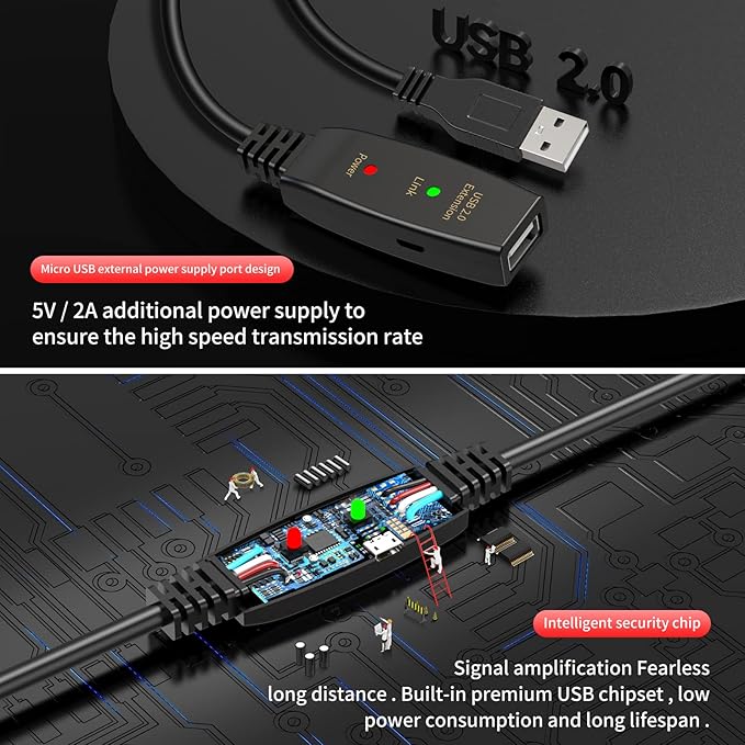 LDKCOK 60FT Active USB Extension Cable 2.0 Male to Female - Image 3