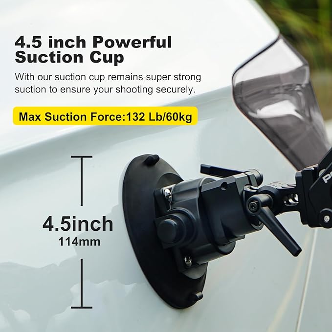 Came-TV Camera Suction Mount Suction, Pocket 3, Cup Camera Mount, 1/4" Mounting - Image 4