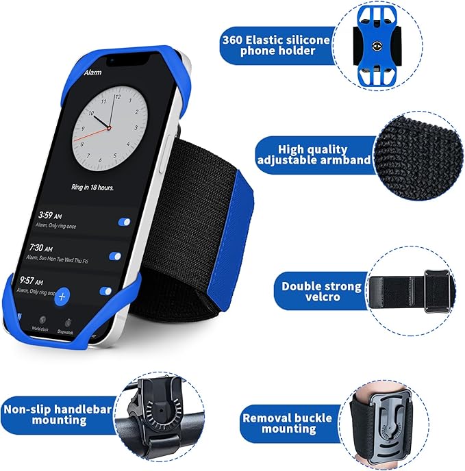 3in1 Phone Holder for Running, Arm Band/Wrist Holder/Bike Mount, Phone Armbands - Image 5