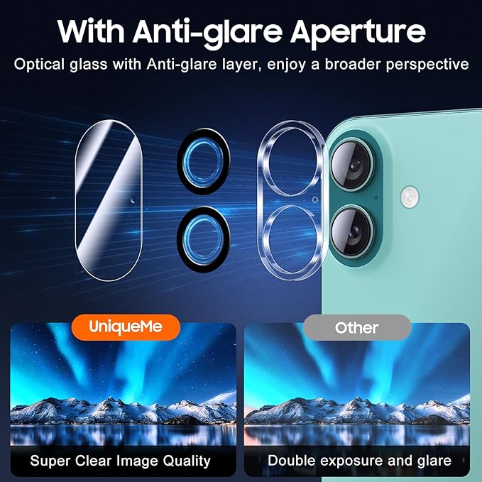 UniqueMe for 3 Pack iPhone 16 / iPhone 16 Plus Camera Lens Protector - Image 3