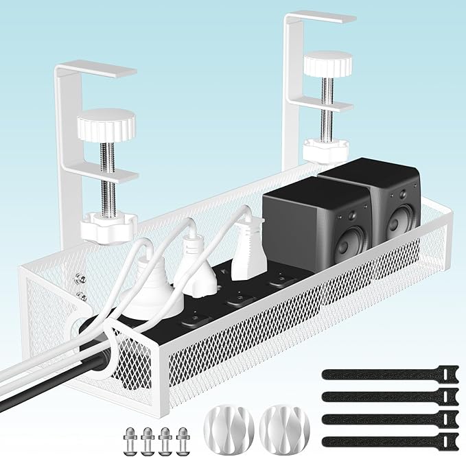 Under Desk Cable Tray White, No Drill Cable Organizer by Kaiferty