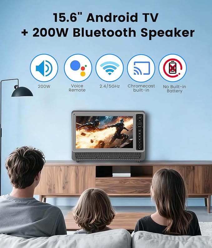 Feihe 15.6” Small Smart TV Built-in Bluetooth Speaker System, 200W Peak Power - Image 2