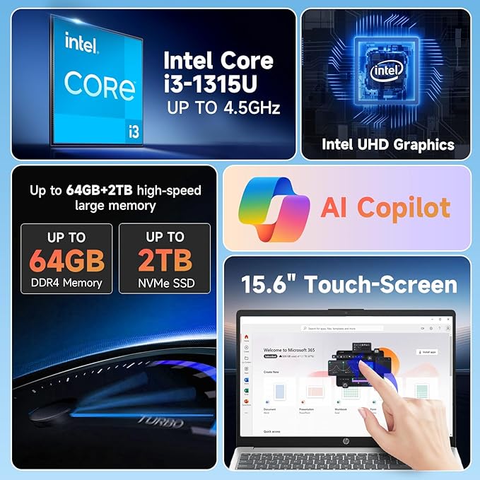 HP 2025 15.6" Touchscreen Laptop Computer, Intel Core i3-1315U, 64GB RAM - Image 3