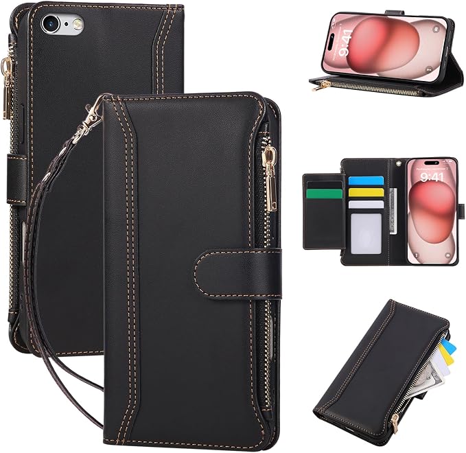 Compatible with iPhone 7/8/SE 2020/SE 2022 Wallet Case PU Leather Shockproof by KYFSJPT