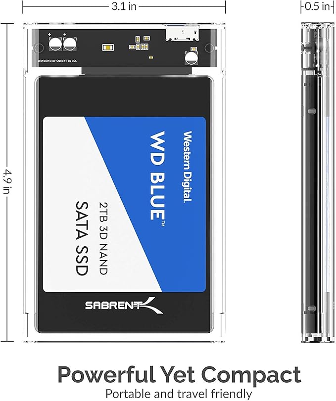 SABRENT 2.5 Inch SATA to USB 3.0 Tool Free Clear External Hard Drive Enclosure - Image 6