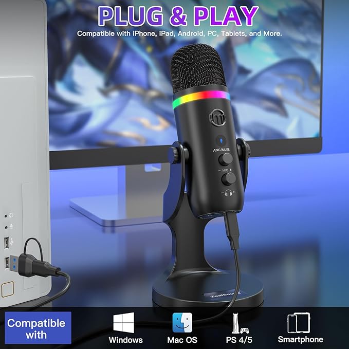 ZealSound Podcast Microphone for PC, USB Noise Cancelling Mic - Image 2