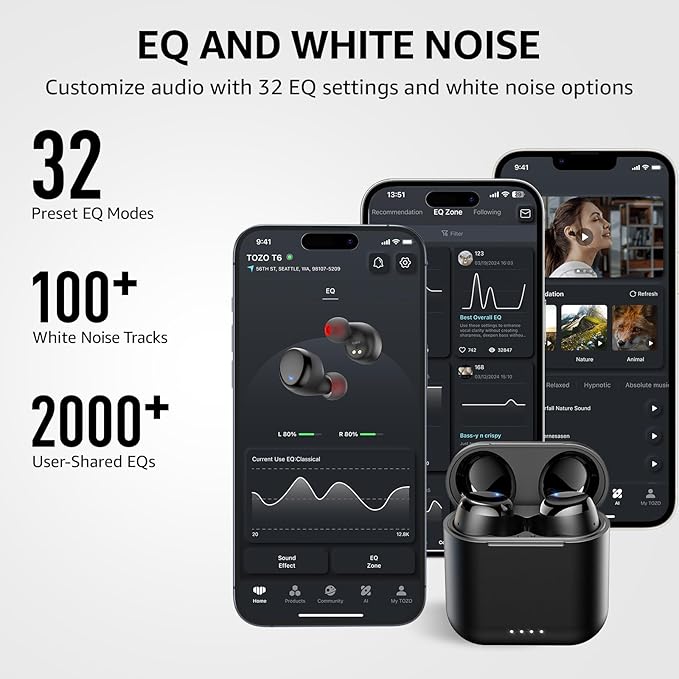 TOZO T6 Wireless Earbuds, Stereo Sound in Ear Headphones, 50 Hours Playtime - Image 6