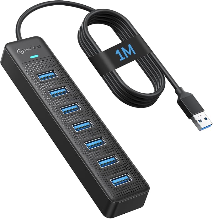 PHIXERO 7 Port USB Hub, 3.3FT/1M Long Cable USB 3.0 Hub Multi USB Port Hub by ProvidingSolutionsforDataStorage