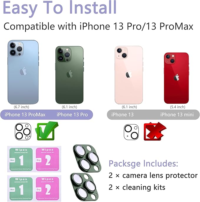 2 Pack Camera Lens Protector for iPhone 13 Pro/iPhone 13 Pro Max, AR Tempered - Image 2