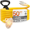 50 ft 10 Gauge Heavy Duty 3 Outlet Extension Cord Splitter by Deeklify