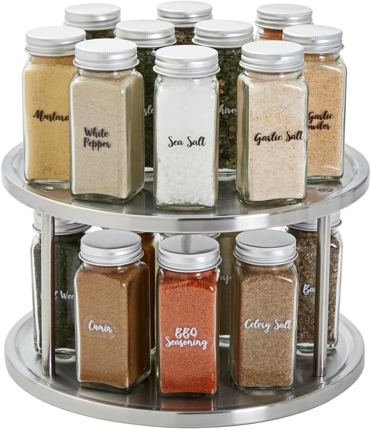 Juvale 2-Tier Lazy Susan Spice Rack Organizer for Cabinet - Stainless Steel Spice Carousel - Pantry & Kitchen Countertop Organizer (10.5 in)