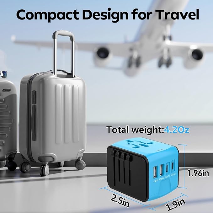 JMFONE Universal Travel Adapter, 4 USB C/A Ports & 2500W AC Outlets, All-in-One - Image 6
