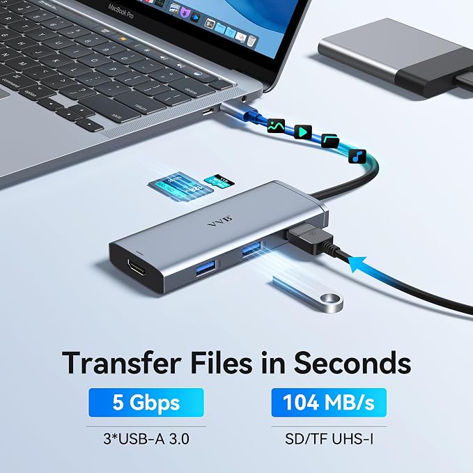 Docking Station VVB USB C Adapter, 9 in 1 Triple Display USB C Hub Multiport - Image 7