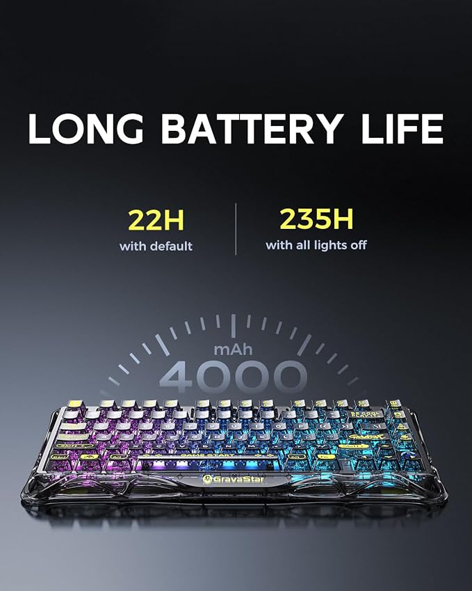 GravaStar Mercury K1 Lite 75% Gaming Keyboard, 2.4GHz/BT/Wired Tri-Mode - Image 6