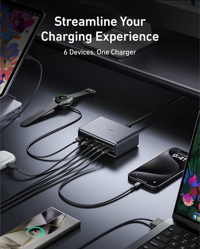 Anker Prime Charger, 200W 6-Port GaN Charging Station, USB-C PD Fast Charging - Image 4