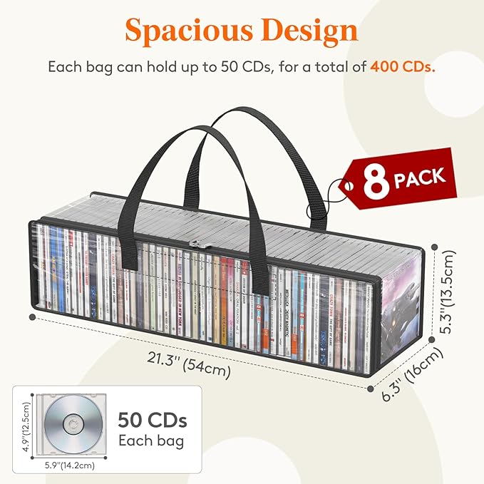 Lifewit CD Storage Bags, Front Window Zipper Design, Stackable Media Organizer - Image 2