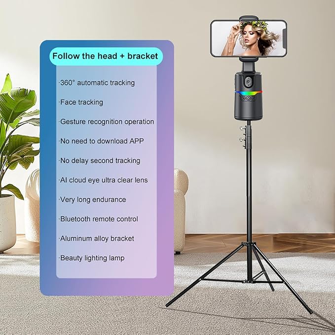 Auto Face Tracking Phone Holder, No App Required, 360° Rotation Phone Camera - Image 7