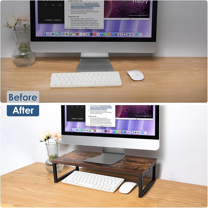 ARCOBIS 20 Inch Monitor Riser, Wood & Metal Computer Monitor Stand Riser - Image 4